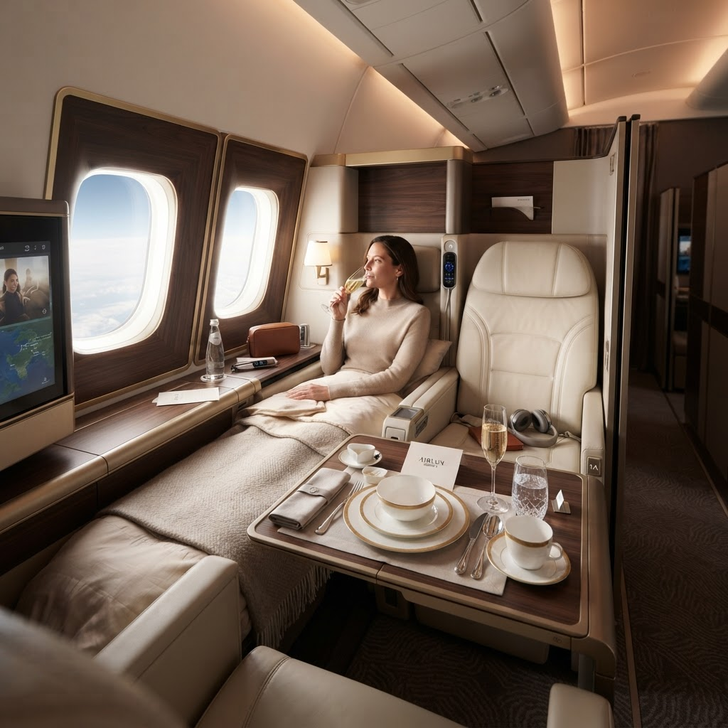 Novara Air Business Class private suite with lie-flat seat