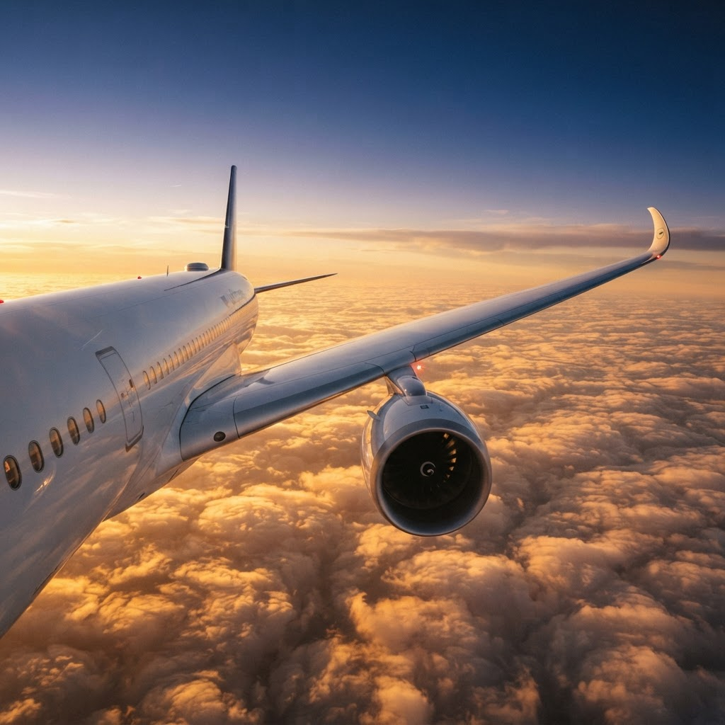 Novara Air aircraft soaring above a golden sea of clouds